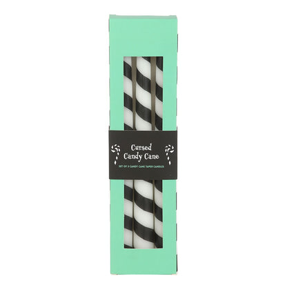 Gothic Gifts Set of 3 Black Candy Cane Taper Candles - Kate's Clothing