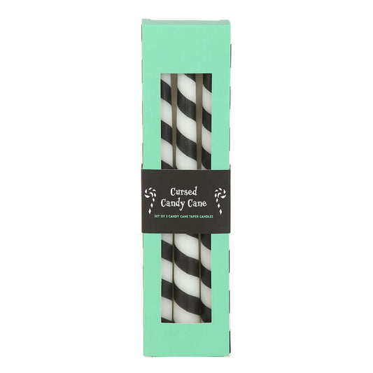 Gothic Gifts Set of 3 Black Candy Cane Taper Candles - Kate's Clothing