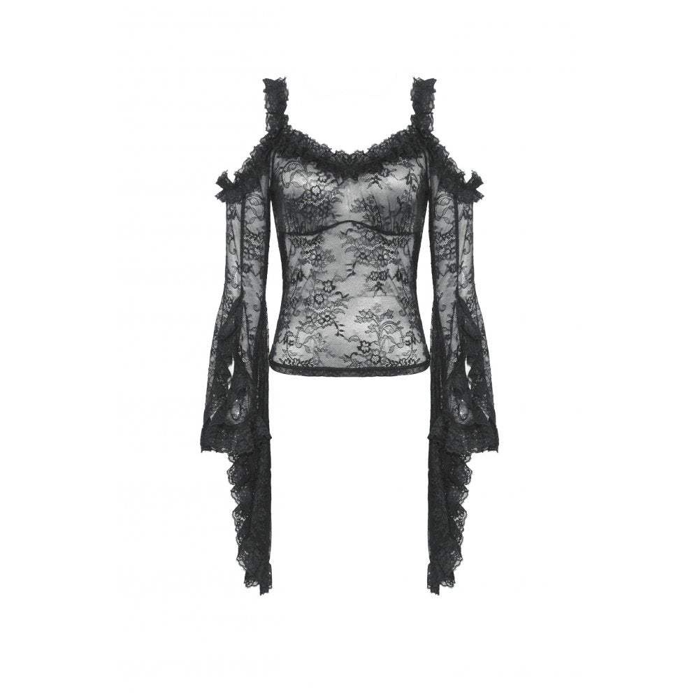 Dark in Love Delaney Gothic Romantic Lace Flare Sleeve Top - Kate's Clothing