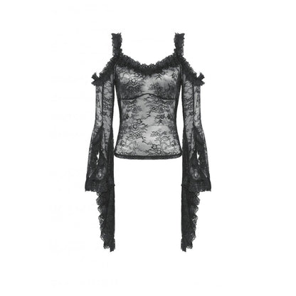 Dark in Love Delaney Gothic Romantic Lace Flare Sleeve Top - Kate's Clothing
