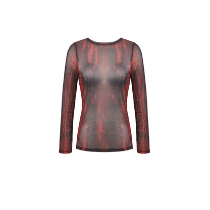 Dark in Love Carson Black and Red Tie-Dye Mesh Versatile Basic Top - Kate's Clothing