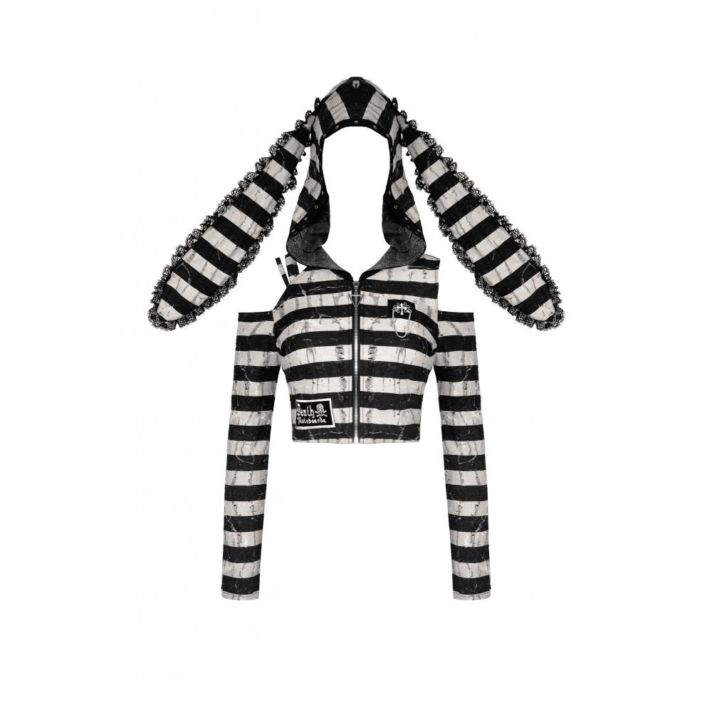 Dark in Love Xianne Prison Bunny Striped Crop Top - Kate's Clothing