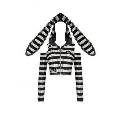 Dark in Love Xianne Prison Bunny Striped Crop Top - Kate's Clothing