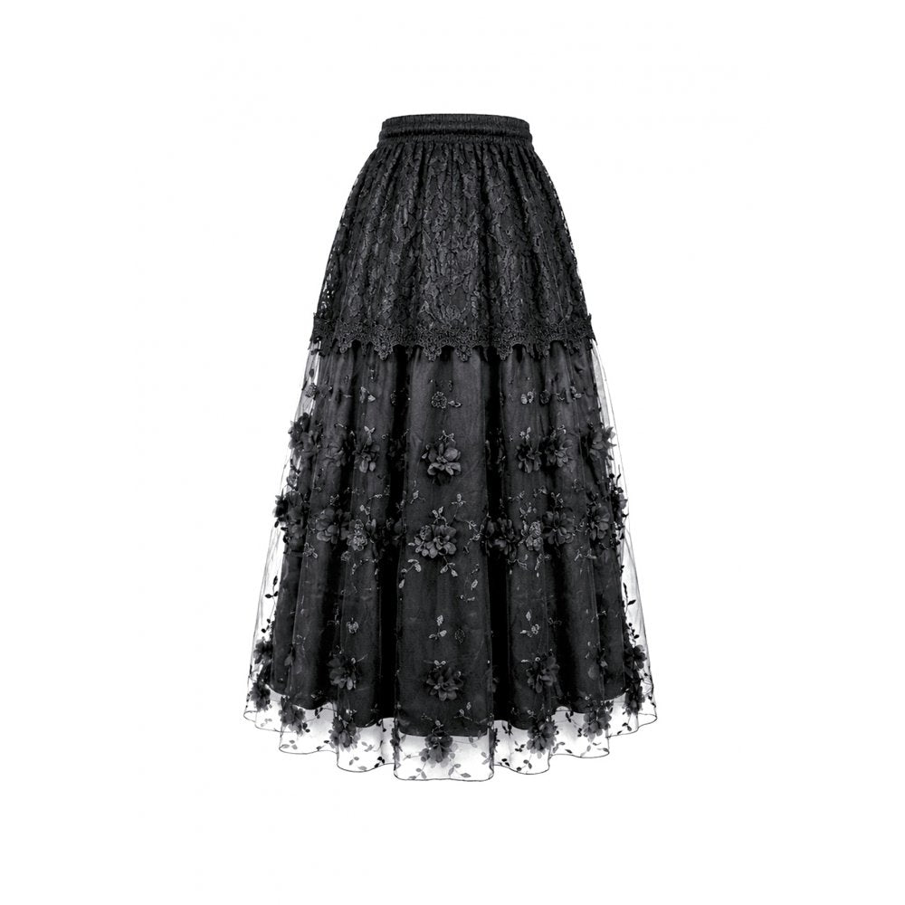 Dark in Love Floral Applique Lace Maxi Skirt
