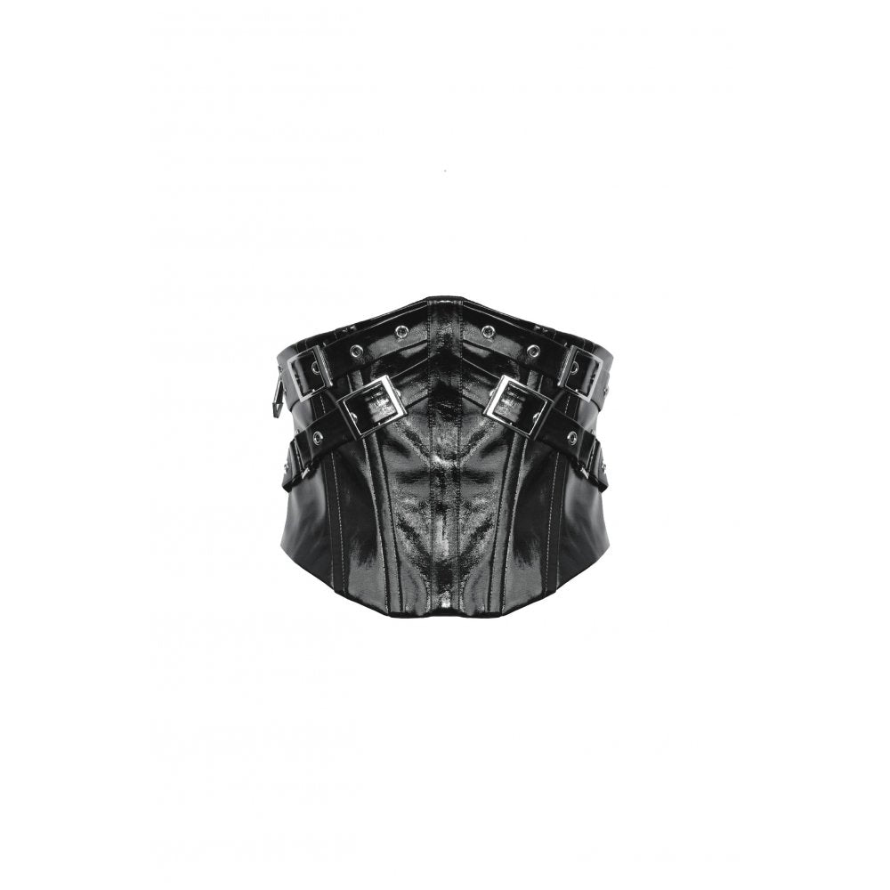 Dark in Lia Punk Love Patent Leather Waist Corset with Metal Accents - Kate's Clothing