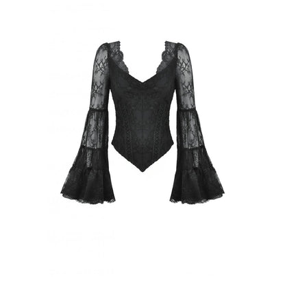 Dark in Love Zuri Gothic Romantic Lace Patchwork Bell-Sleeve Layered Cuff Top - Kate's Clothing