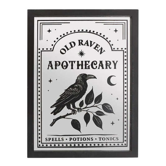 Gothic Gifts Old Raven Apothecary Mirrored Wall Art - Kate's Clothing
