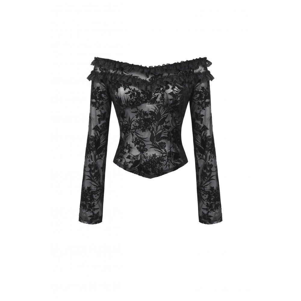 Dark in Love Bluebell Gothic Sexy Off-Shoulder Velvet Lace Top - Kate's Clothing