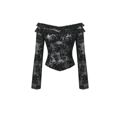 Dark in Love Bluebell Gothic Sexy Off-Shoulder Velvet Lace Top - Kate's Clothing