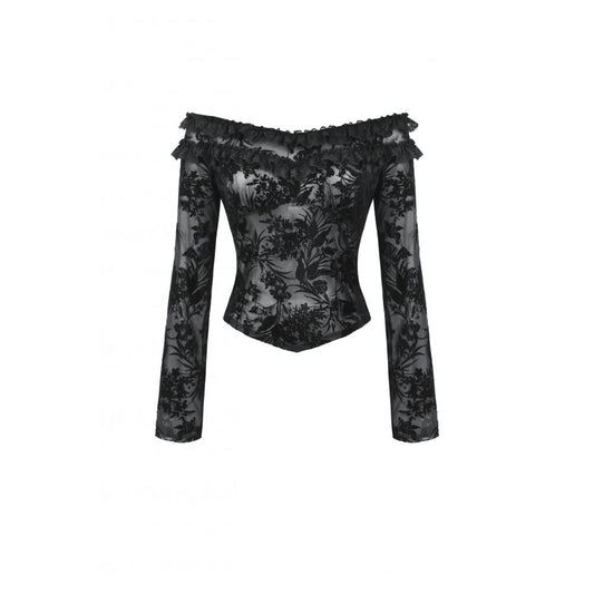 Dark in Love Bluebell Gothic Sexy Off-Shoulder Velvet Lace Top - Kate's Clothing