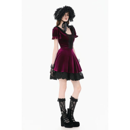 Dark in Love Velvet Lace Patchwork Dress
