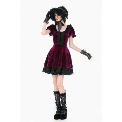 Dark in Love Velvet Lace Patchwork Dress