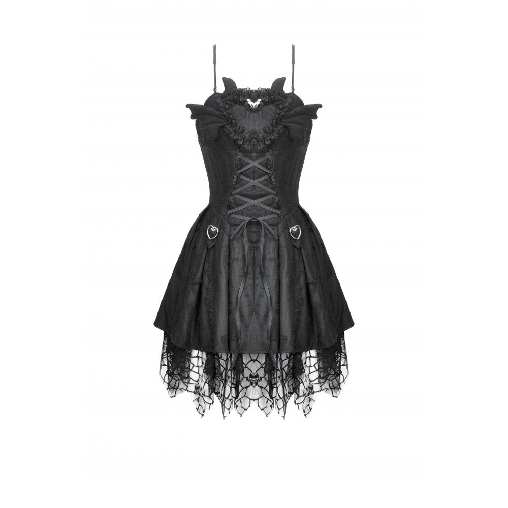 Dark in Love Mortalis Lace-Up Goth Dress in Black