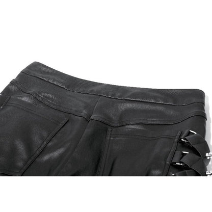 Dark in Love Punk Leather-Look Strap Detail Trousers