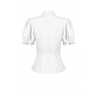 Dark in Love Elysia Ruffle Bib Puff Sleeve Goth Blouse in White