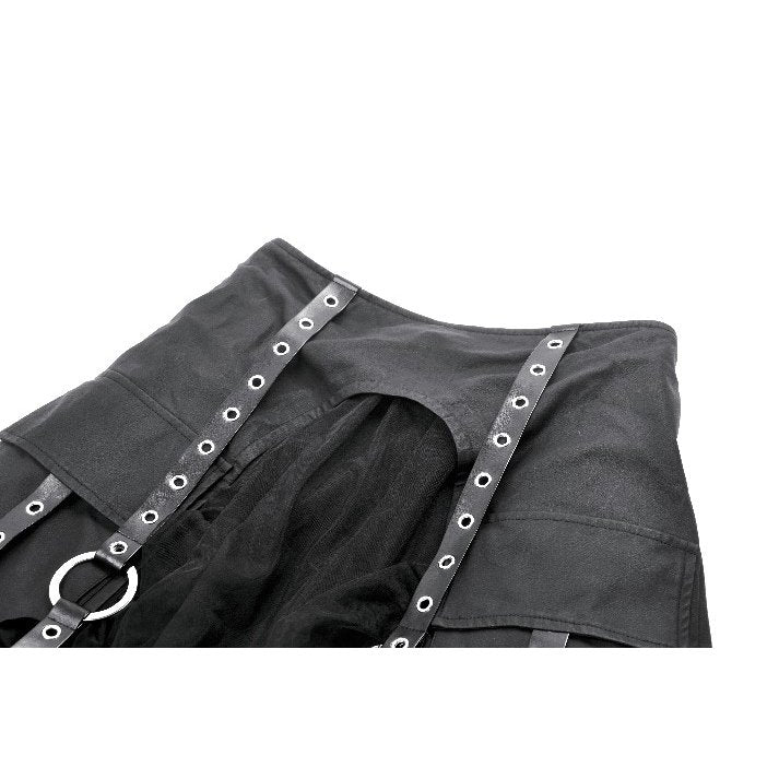 Dark in Love Belladonna Mesh Buckled Goth Skirt in Black