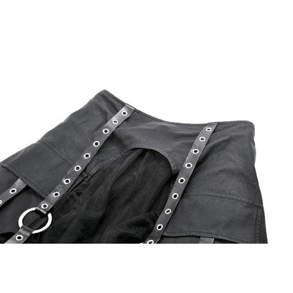 Dark in Love Belladonna Mesh Buckled Goth Skirt in Black
