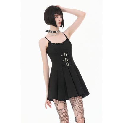 Dark in Love Studded Buckle Pleated Camisole Dress