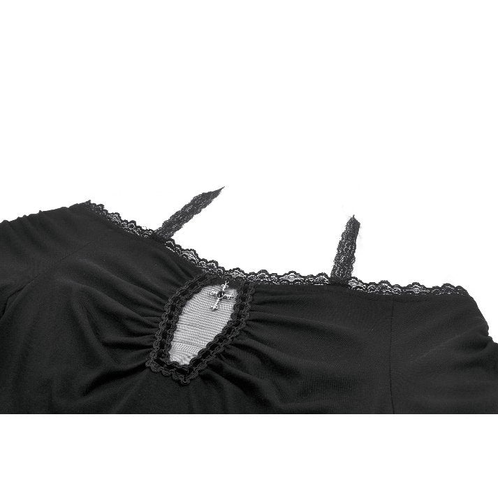 Dark in Love Gothic Cutout Cross Gem Lace Halter Slim Knit Top