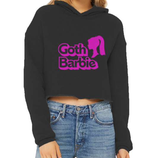 ANTIBrand Goth Barbie Pink Ladies Cropped Raw Edge Hoodie