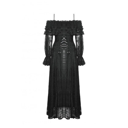 Dark in Love Cosette Elegant Gothic Off-Shoulder Ruffle Maxi Dress