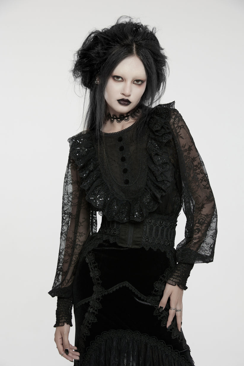 Punk Rave Cello Velvet Blouse Zwart