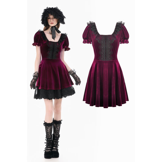Dark in Love Velvet Lace Patchwork Dress