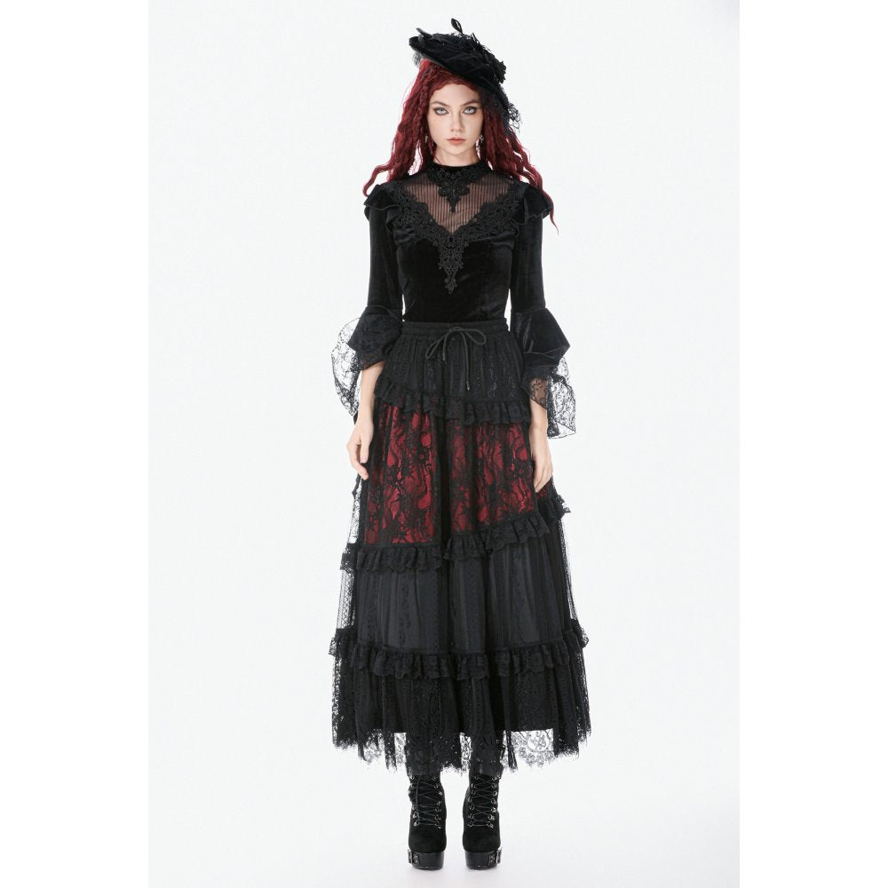Dark in Love Gothic Velvet Lace High-Neck Top