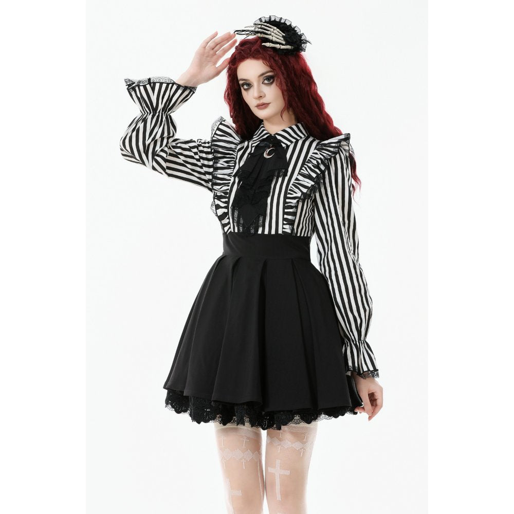 Model Wearing Black and White Gothic Lolita Dress