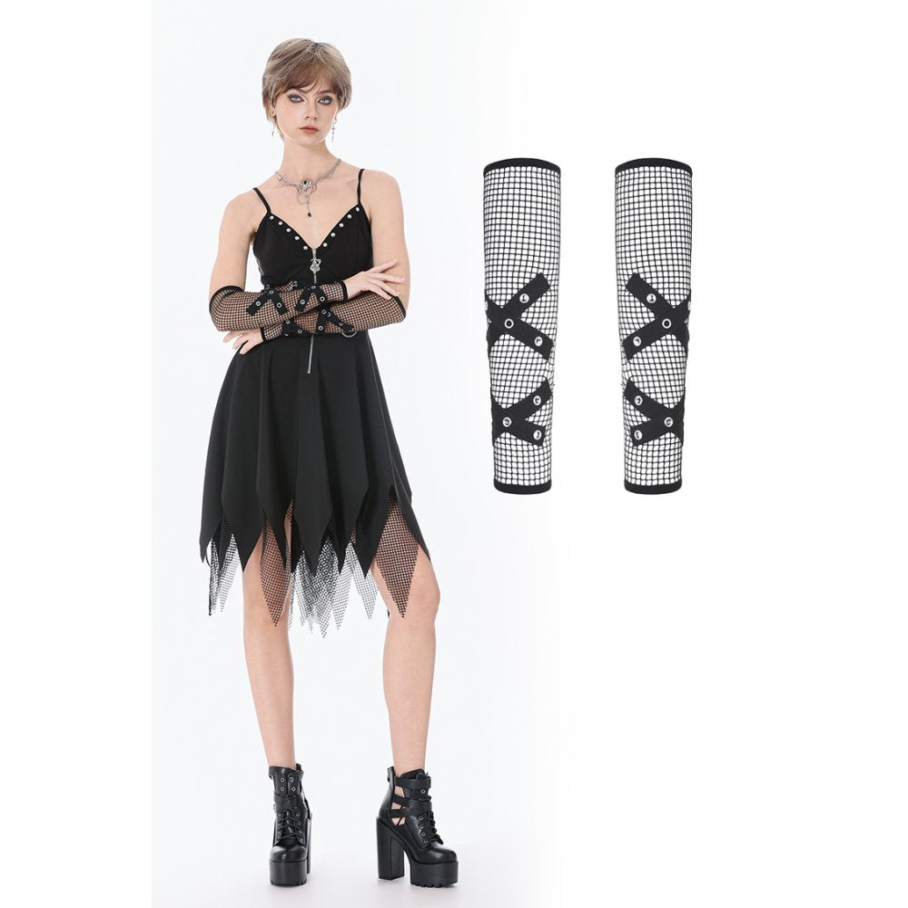 Punk Mesh Hollow Chain Decor Gloves Statement Black Mesh Arm wear for ...
