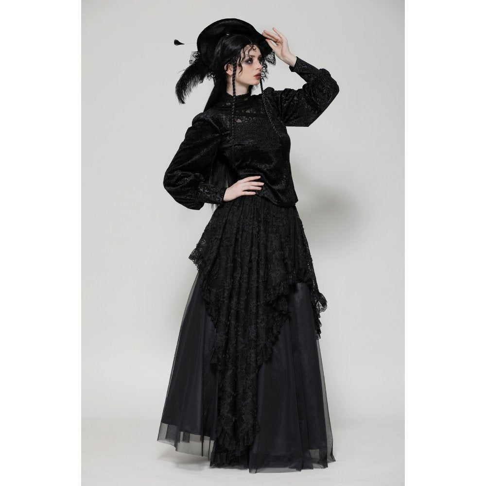 Dark in Love Cyra Gothic Jacquard Velvet Bell Sleeve Top - Kate's Clothing