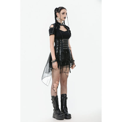 Dark in Love Draven Layered Mesh & Faux Leather Waist Cincher Skirt