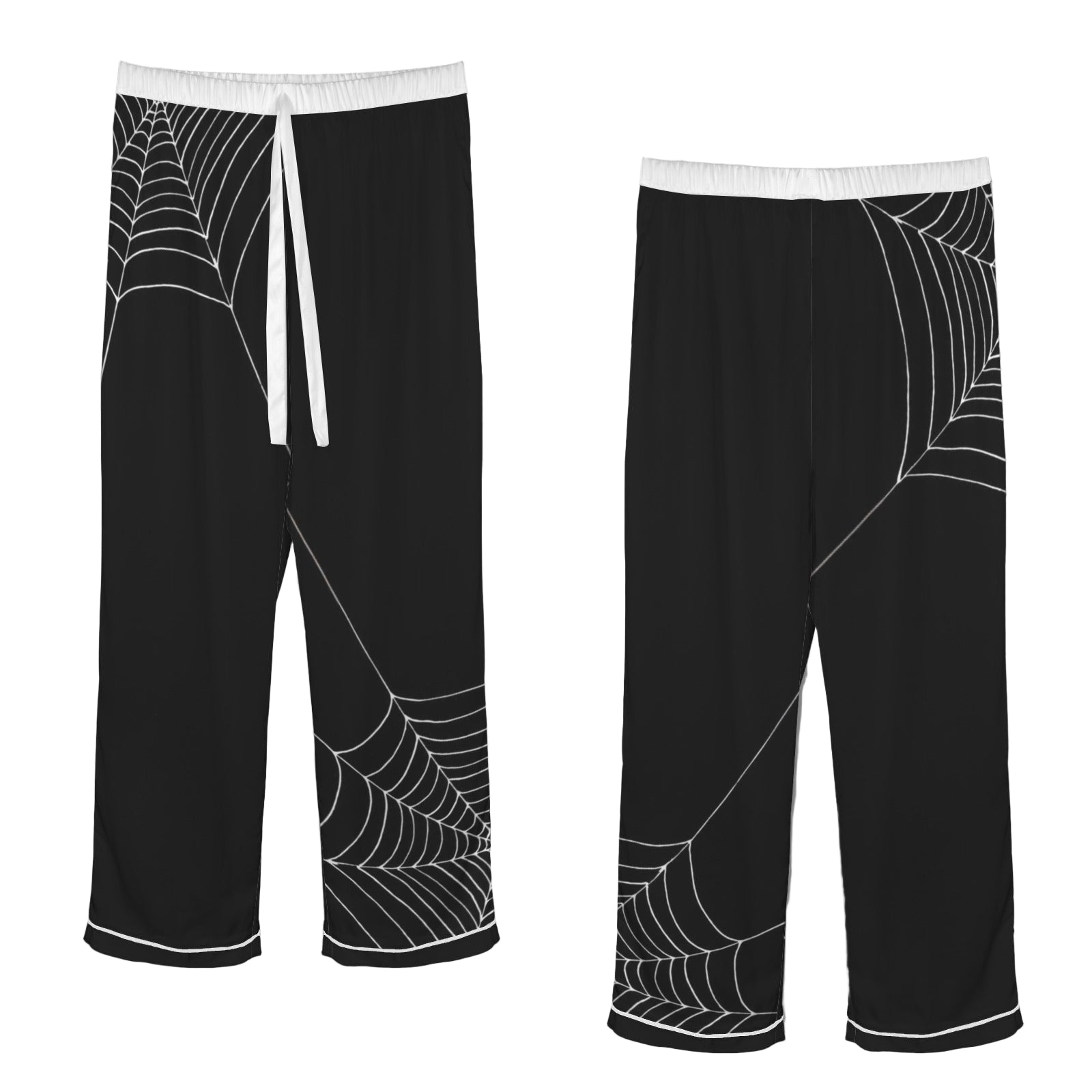 ANTIBrand black satin pajamas with white spiderweb print