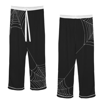 ANTIBrand black satin pajamas with white spiderweb print