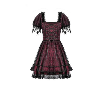 Dark in Love Red Black Lace Princess Dress with Stars Lace