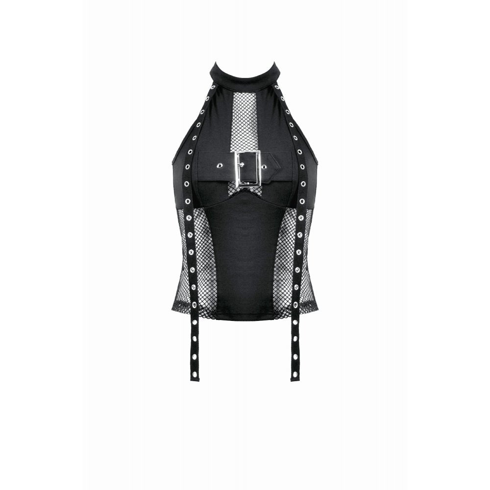 Punk Rave Bondage Mesh Panel Buckle Top