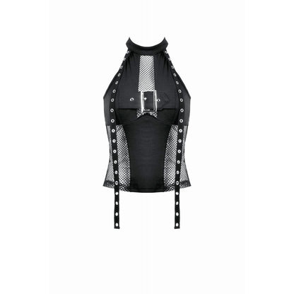 Punk Rave Bondage Mesh Panel Buckle Top