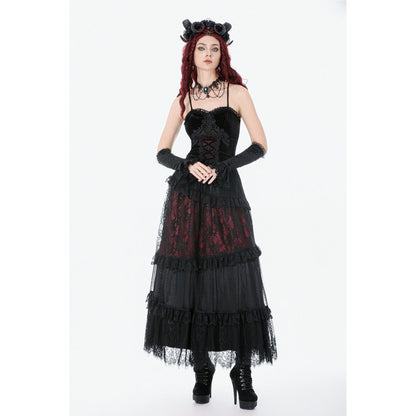 Dark in Love Gothic Black & Red Velvet Lace Corset