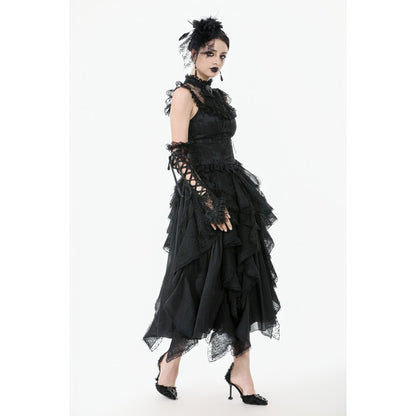 Dark in Love Seraphina Ruched Lace Goth Blouse in Black