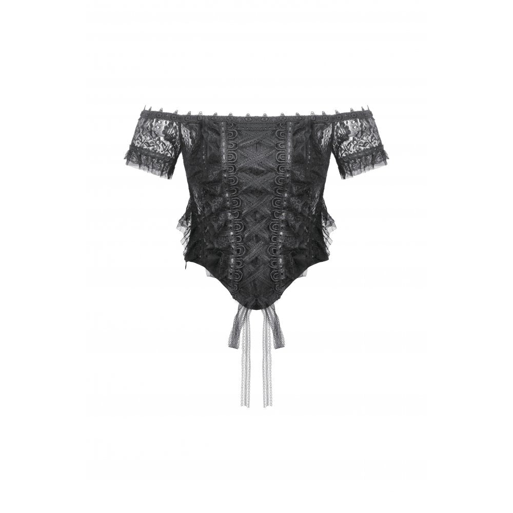 Dark in Love Ophelia Lace Off-Shoulder Gothic Bodysuit in Black