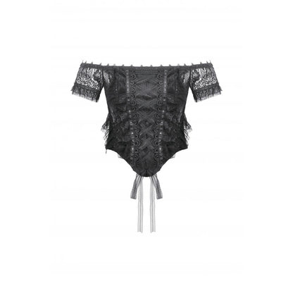 Dark in Love Ophelia Lace Off-Shoulder Gothic Bodysuit in Black