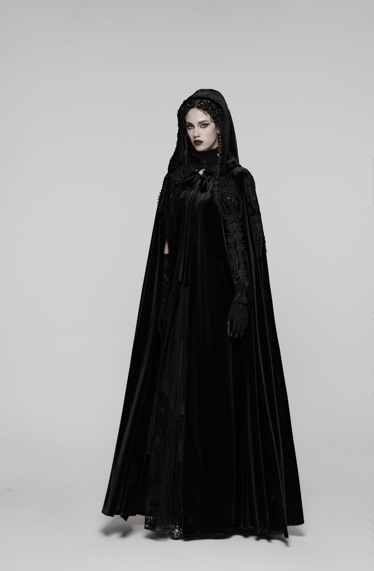 Punk Rave Goth Velvet Cloak – Black