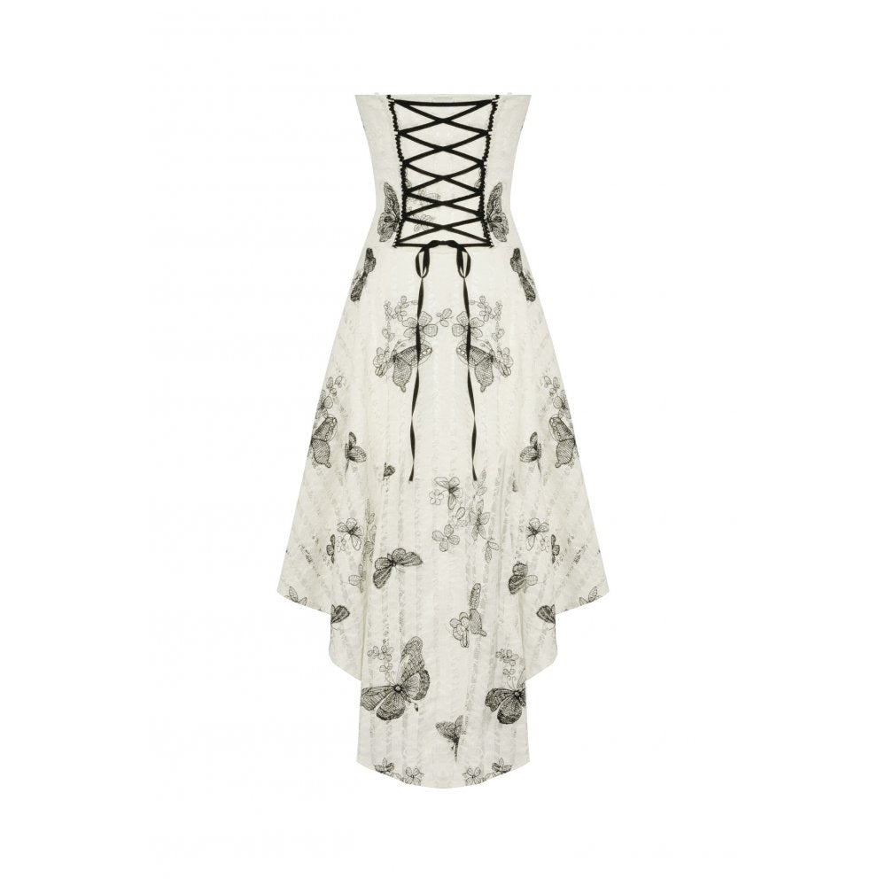 Dark in Love Zosia Punk Gothic Black Butterfly Embroidered Lace Beige Dress