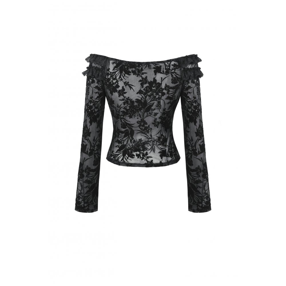 Dark in Love Bluebell Gothic Sexy Off-Shoulder Velvet Lace Top - Kate's Clothing