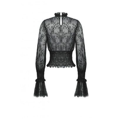 Dark in Love Aoife Black Hollow Lace Elastic Pleated Waist Eyelash Lace Cuff Top - Kate's Clothing