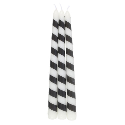 Gothic Gifts Set of 3 Black Candy Cane Taper Candles - Kate's Clothing