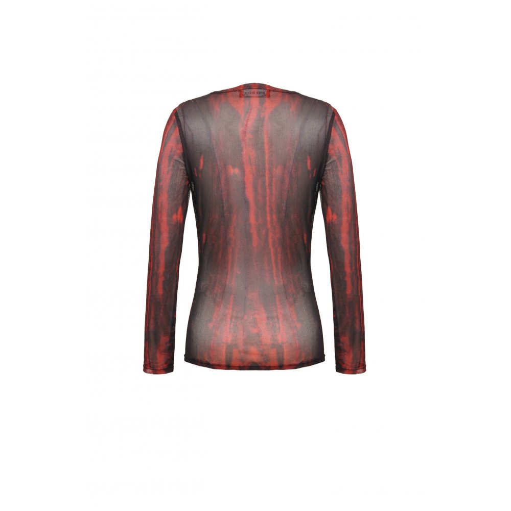Dark in Love Carson Black and Red Tie-Dye Mesh Versatile Basic Top - Kate's Clothing