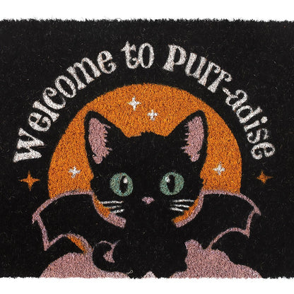 Gothic Gifts Black Welcome to Purr-adise Cat Doormat
