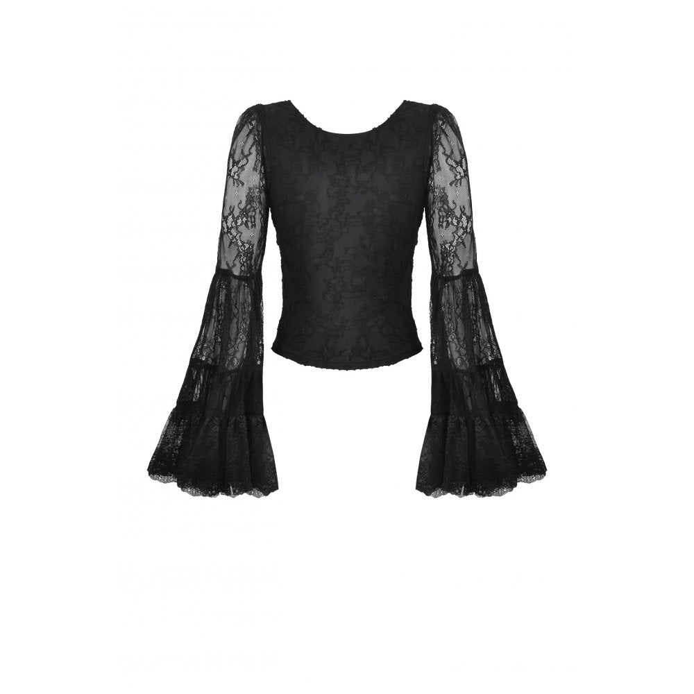 Dark in Love Zuri Gothic Romantic Lace Patchwork Bell-Sleeve Layered Cuff Top - Kate's Clothing