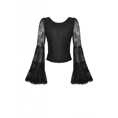 Dark in Love Zuri Gothic Romantic Lace Patchwork Bell-Sleeve Layered Cuff Top - Kate's Clothing